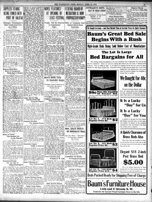 The Washington Times du 15/04/1912